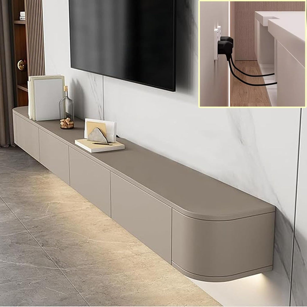 Floating TV Stand Large Floating TV Shelves Wall Mounted Multi Storage Compartment TV Media Console Floating TV Cabinet Bench Under TV Large Storage TV Lowboard (Khaki, 86.6 * 7.9 * 9.4 in)