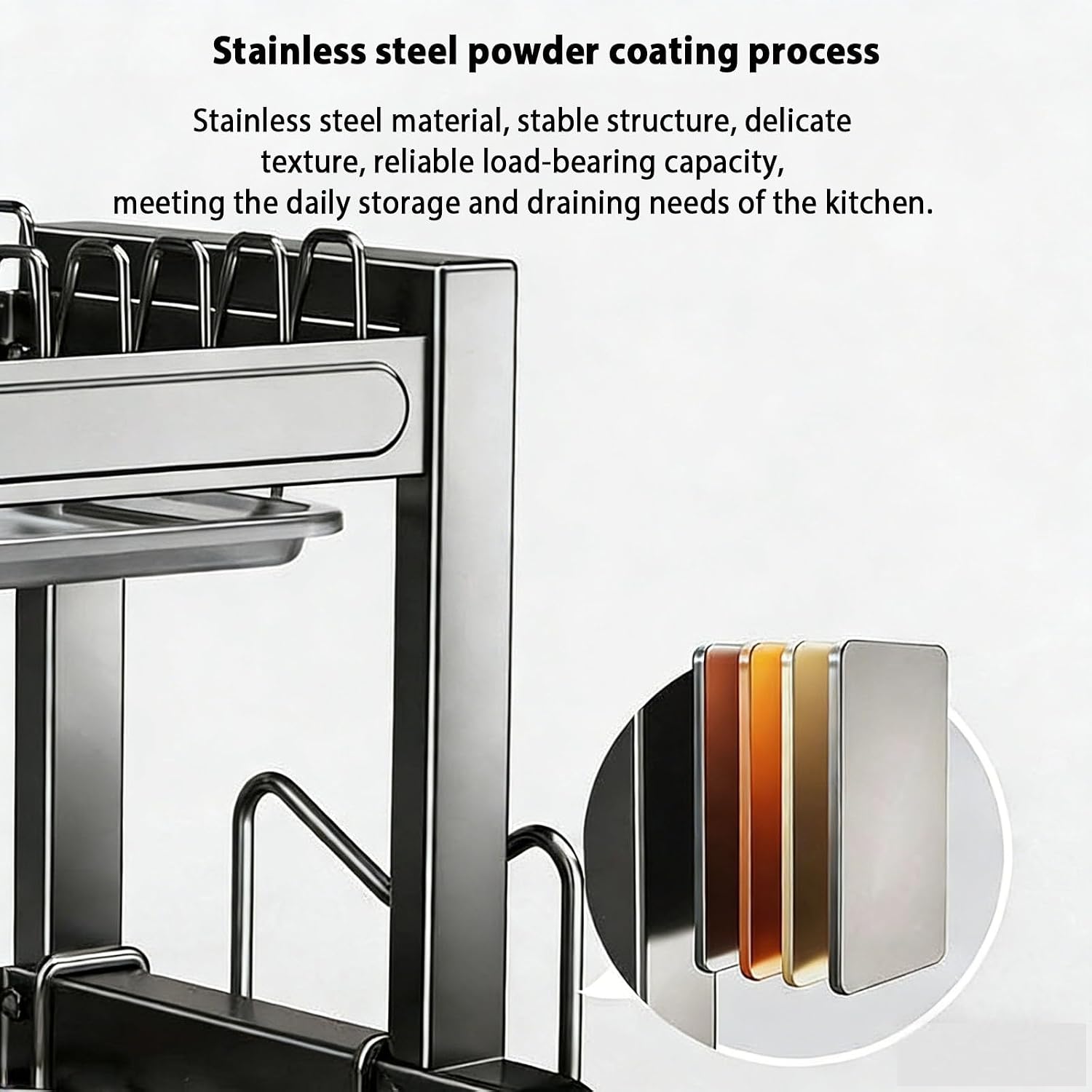Multifunctional Kitchen Countertop Dish Utensil Holder,Stainless Steel Storage Shelf Home Kitchen,for Storage and Organization,for Dishes, Glasses, Bowls(Triple Layer Gray,55cm/21.8in)