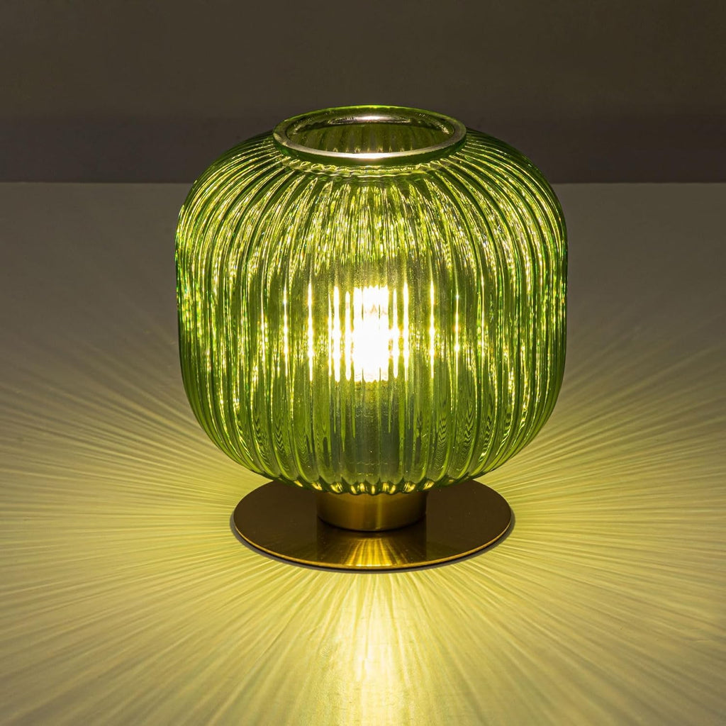 Green Table Lamp Glass Globe Table Lamp Mid Century Modern Small Bedside Lamp Gold Nightstand Lamp Vintage Decorative Brass Desk Lamp for Bedroom Living Room Study Corner Bookshelf (Set of 2)