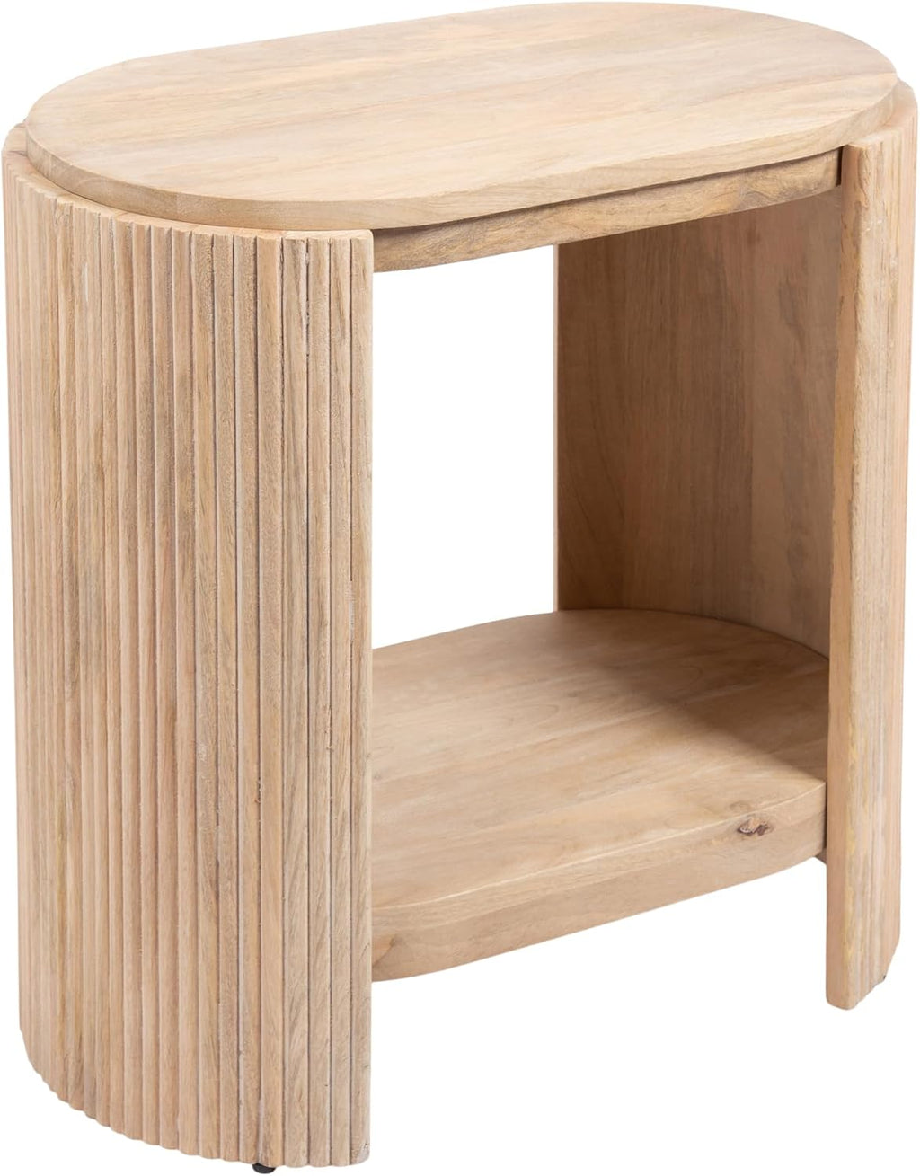 Kate and Laurel Cakora Modern Capsule Ribbed Mango Wood Side Table, 22 x 13 x 22, Light Natural, Boho Decorative Two-Tier End Table for Use as a Bedroom Nightstand or Living Room Plant Stand