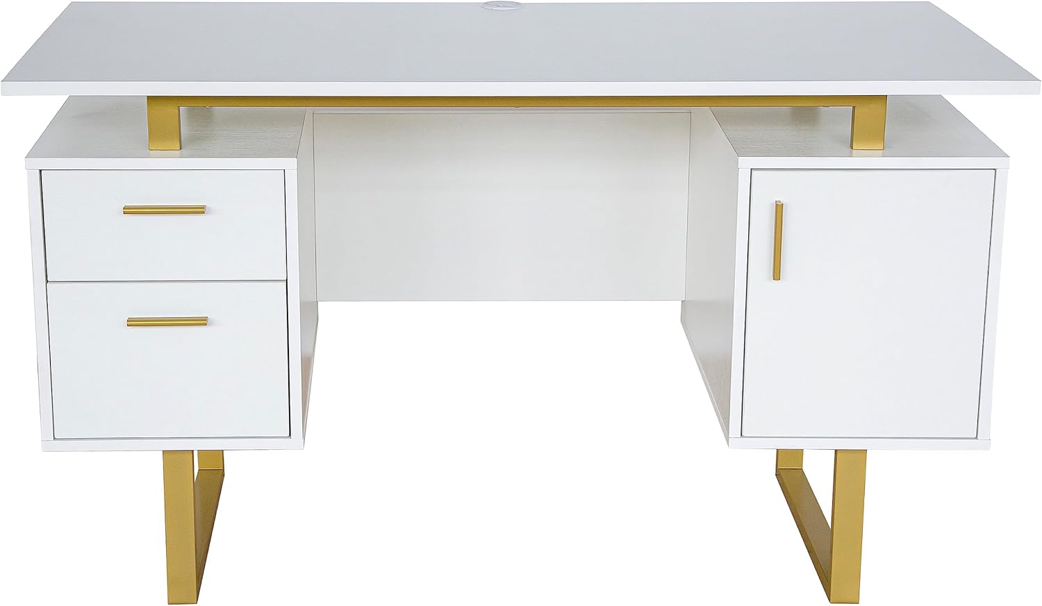 Techni Mobili Storage Drawers and Cabinet 51.25' W-Modern Office Large Floating Desktop Surface Desk, 23.6' D x 51.2' W x 29.8' H, White/Gold