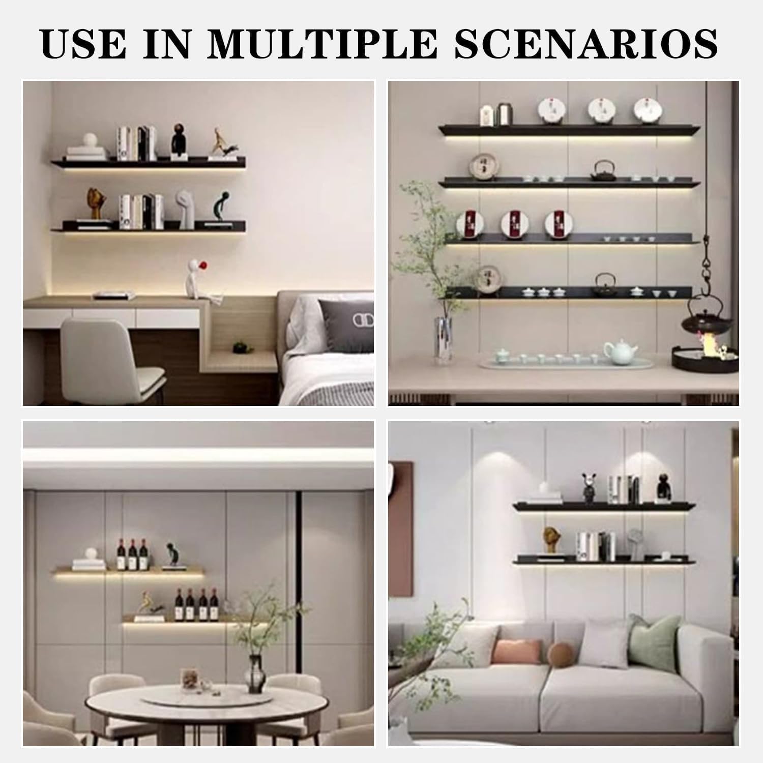 Corner Ledge Wall Shelf,Modern Metal Wall Mounted Floating Shelf with Built in LED Light for Commercial Bar Living Room Bathroom White 26.6in