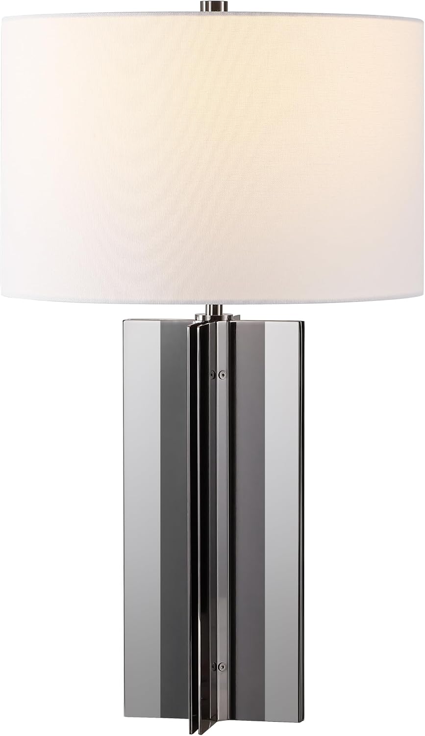 SAFAVIEH Couture Lighting Collection Rollins Square Metal Gold/White 27-inch Bedroom Living Room Home Office Desk Nightstand Table Lamp (LED Bulb Included)