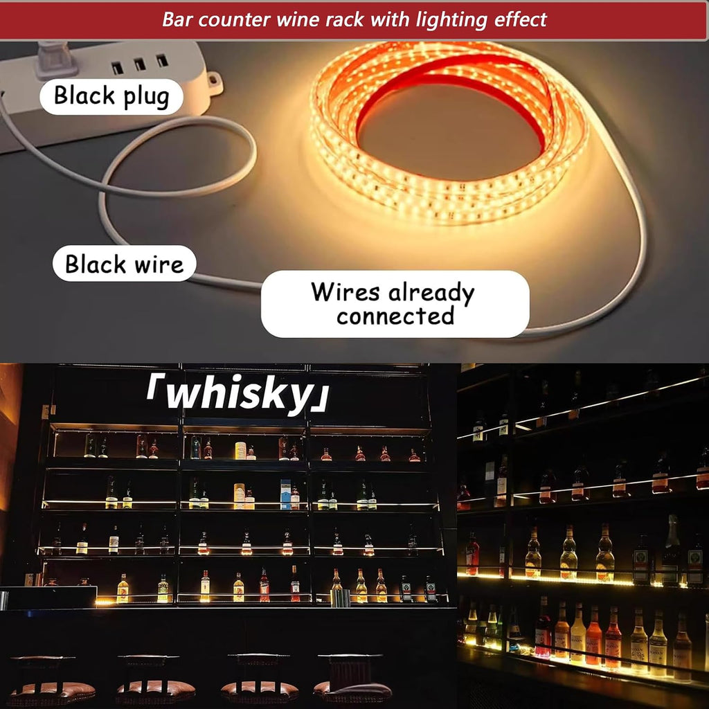 Wall-Mounted Metal Wine Rack with LED Lights 3-Tier Floating Bar Shelves with Wine Glass Rack Large Wine Bottle Display Rack Hanging Shelf, for Home Bar Dining Room Decorative (gold, 100cm/39.3in)