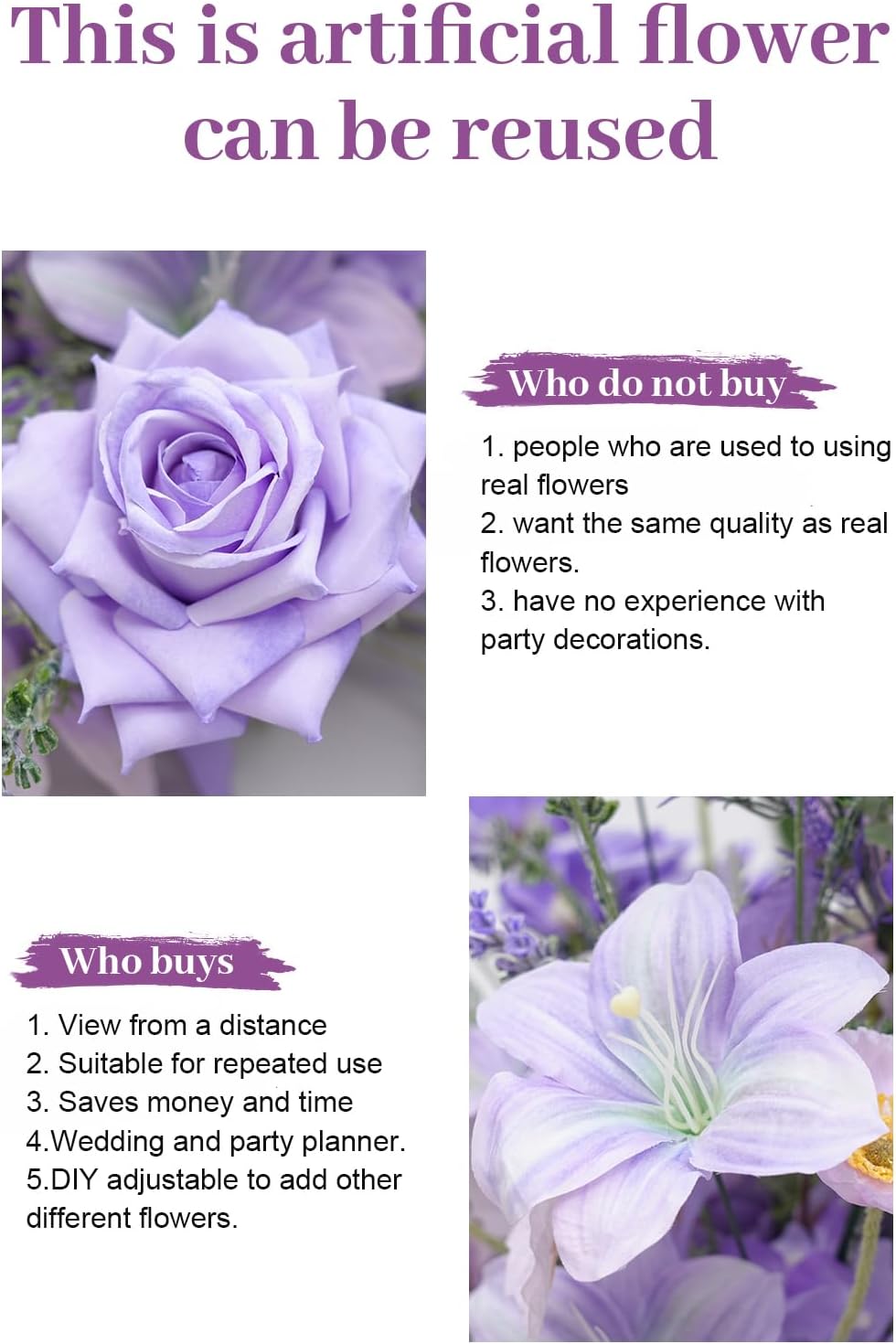 2pcs Purple Free Standing Flowers Ball Bouquet Artificial Rose Arrangements Balls for Wedding Centerpieces Tables Chair Aisle Runner Flowers Decorations