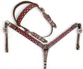 Premium Browband Horse Tack Set - Argentina Cow Leather Headstall & Breast Collar with Red Heart Design, Western Style, Durable Antique Nickel Hardware, Handcrafted Quality, Ideal for Show & Trail