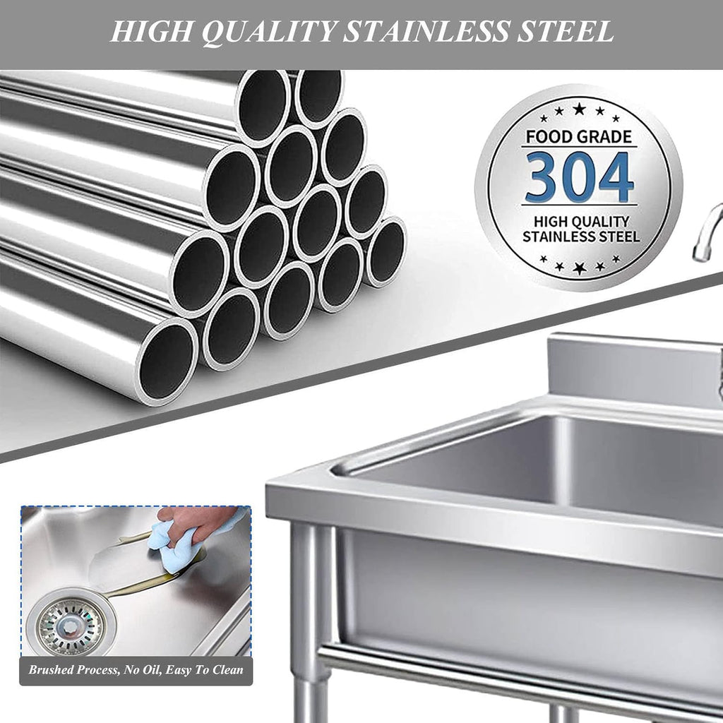 Free Standing Sink | Single Bowl Sink | 1 Compartment Commercial Kitchen Sink | Utility Prep Sinks | 304 Stainless Steel Sink | Extra-Deep Laundry Tub | Indoor-Outdoor Protable