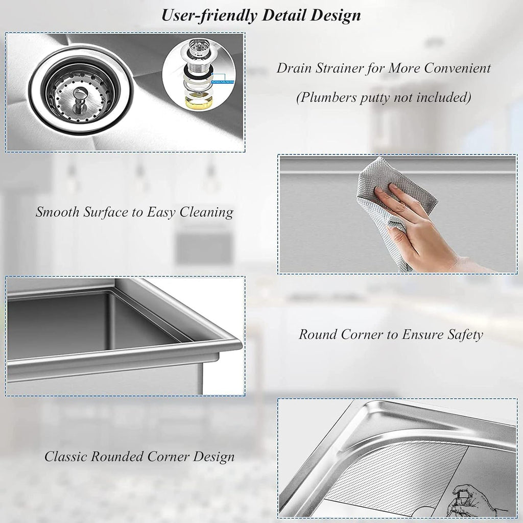 1 Compartment Commercial Kitchen Sink | Free Standing Sink | Utility Prep Sinks | Single Bowl Sink | 304 Stainless Steel Sink | Extra-Deep Laundry Tub | Indoor-Outdoor Protable