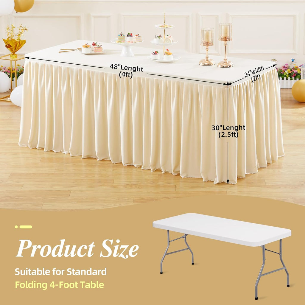 6 Pack Champagne Tablecloths for Rectangle Tables 8ft, Wrinkle Resistant Spandex Tablecover Fitted Stretch Table Cloth with Pleated Ruffle Table Skirts for Party Banquet Dining Birthday Wedding