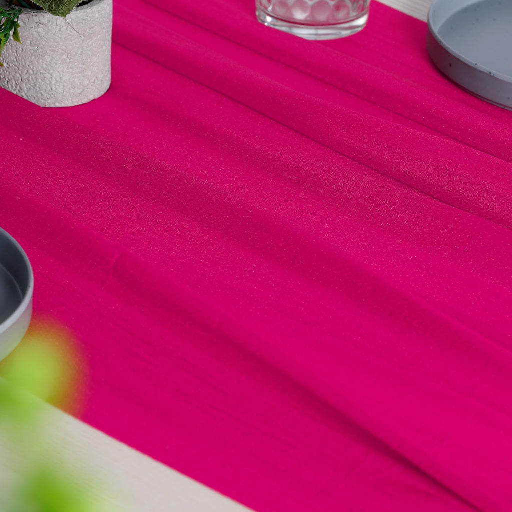 VDS 14ft Chiffon Table Runner 29x170 Inches Shimmer Sheer Centerpiece Cloth for Wedding Bridal Shower Birthday Graduation Engagement Ceremony Event Party Banquet Table Decoration (25 PC)(Hot Pink)