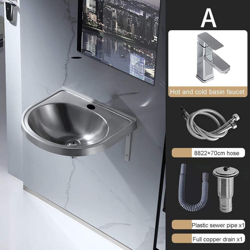 Stainless Steel Single Bowl Sink Wall-Mounted Wash Basin Kitchen Sink Basin Space-Saving Small Sink Corner for Kitchen Bathroom,Silver-A