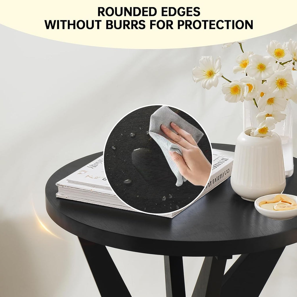 Ahokua Modern Black Round End Table Set of 2, Mid-Century Accent Side Table with MDF Top and Crossed Legs for Living Room, Bedroom, Small Spaces, Industrial & Minimalist Style
