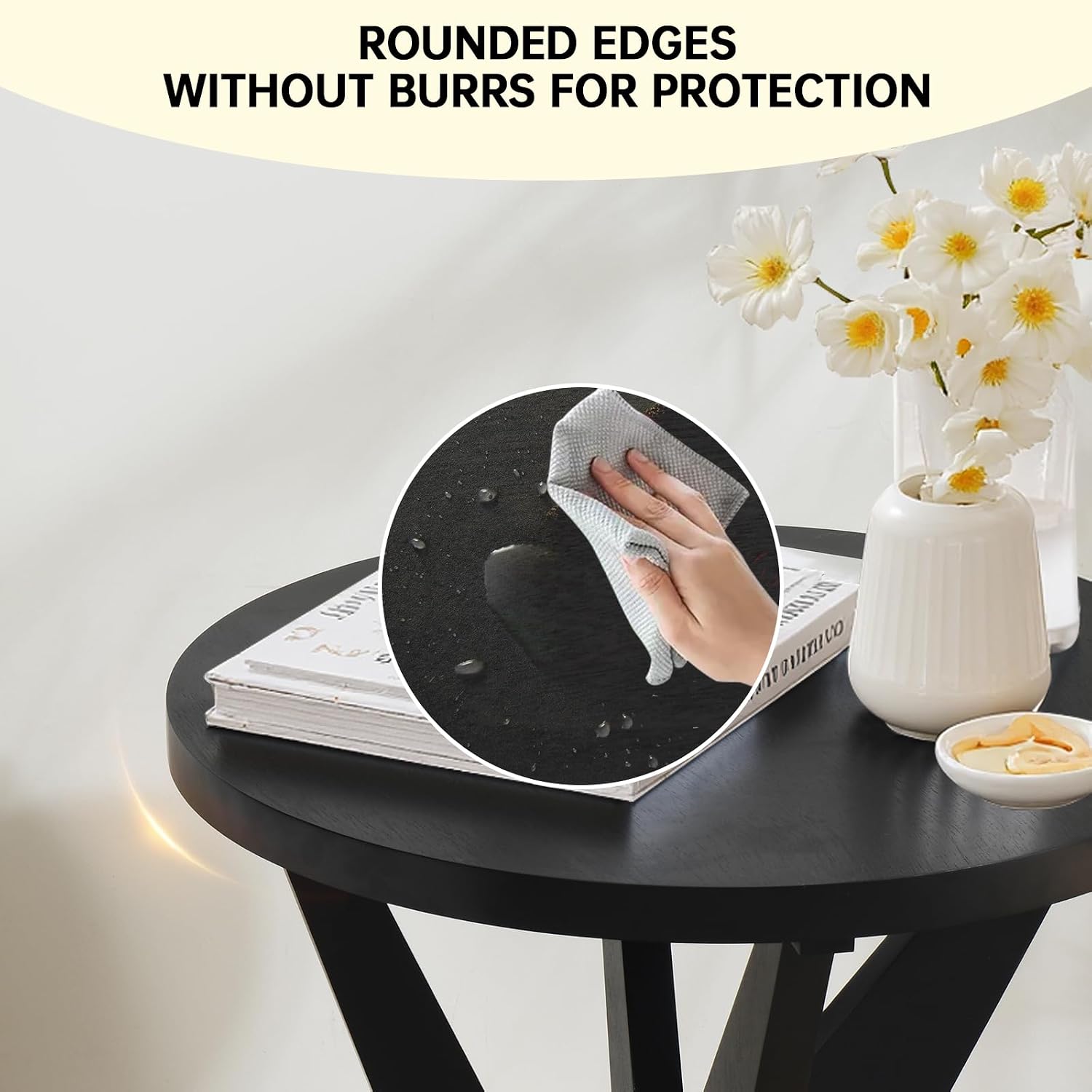 Ahokua Modern Black Round End Table Set of 2, Mid-Century Accent Side Table with MDF Top and Crossed Legs for Living Room, Bedroom, Small Spaces, Industrial & Minimalist Style