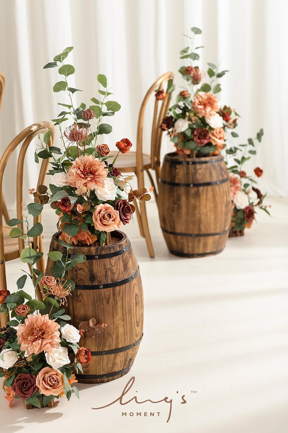 Ling's moment 17.5' Tall Standing Artificial Flowers Arrangements 4pcs Fall Wedding Aisle Runner Chair Decorations Sunset Terracotta Centerpieces Ceremony Reception Rose Floral Party Outdoor