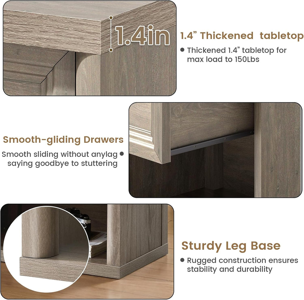 Standifurno Farmhouse Night Stand Set of 2, Grey Nightstands with Drawer Storage, Wood Large Side Tables End Table, 22.6' Wide Bedside Tables Night Stands for Bedroom Room Sofa Couch Office