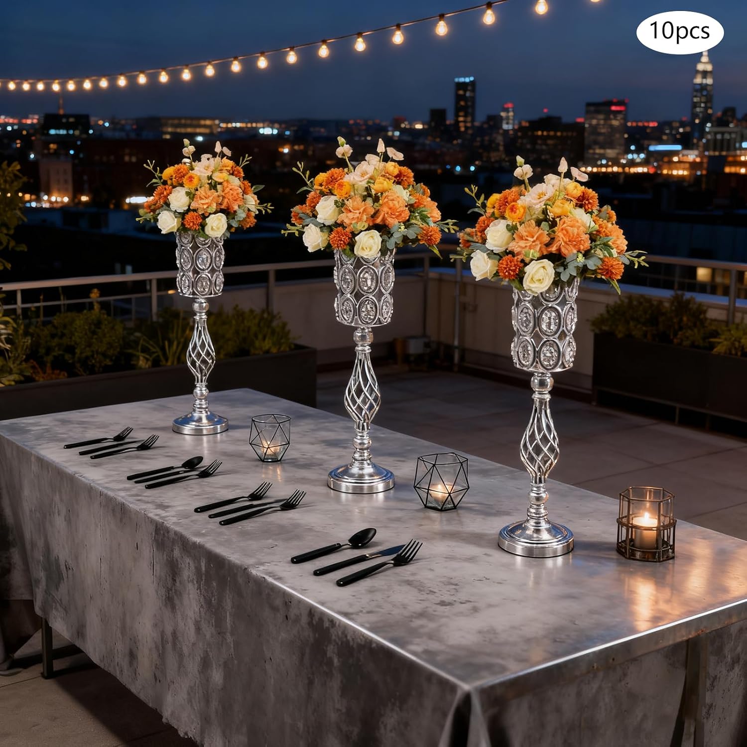 10PCS Wedding Flower Centerpieces for Tables, 61cm/24 Tall Crystal Wedding Decor Flower Stand Floral Display Rack Vases for Tables Wedding Dinner Party, Ceremony Birthday Event Decor (Silver)