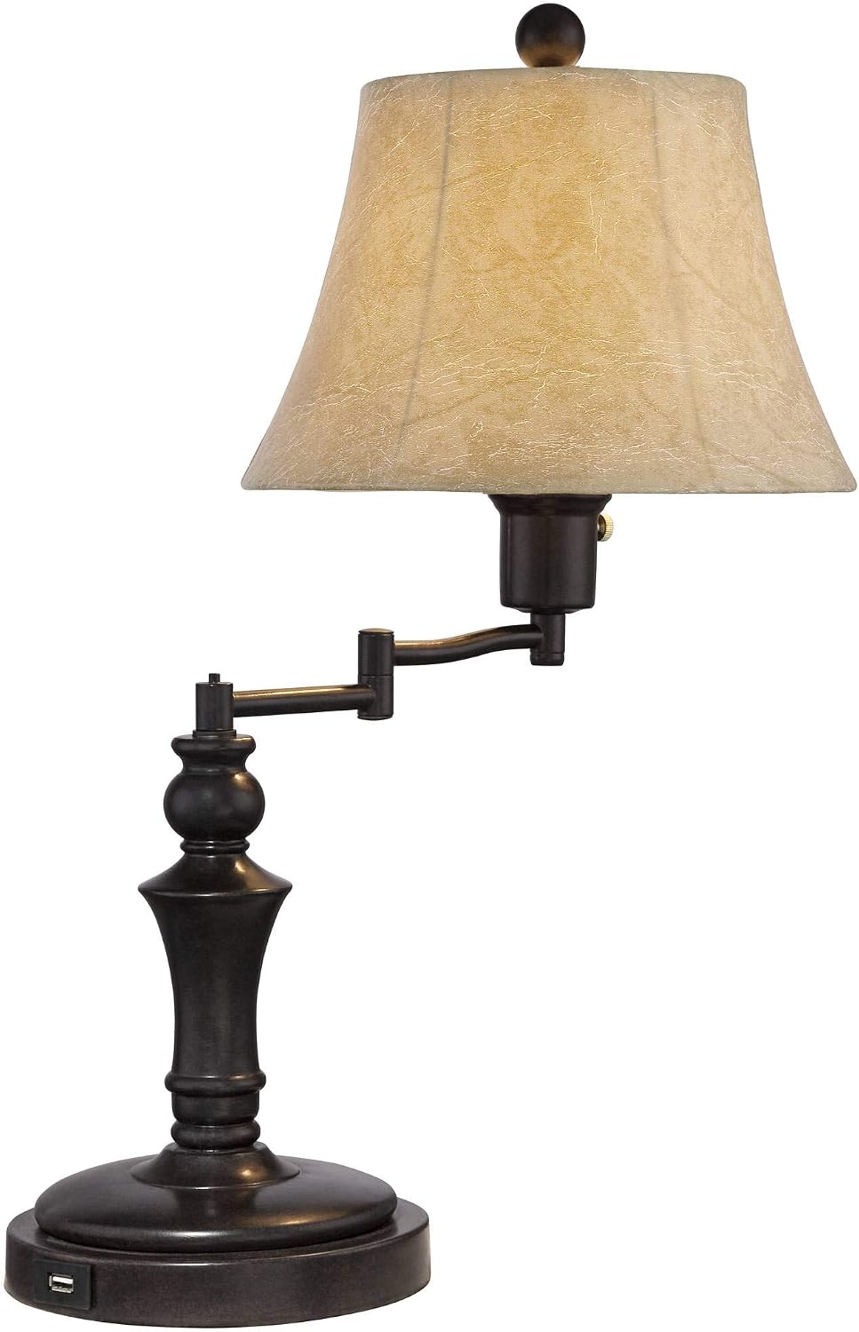 Regency Hill Corey Hill Traditional Rustic Natural Cottage Swing Arm Desk Table Lamps 21.75' High Set of 2 with USB Charging Port Bronze Metal Faux Leather Bell Shade for Living Room Bedroom