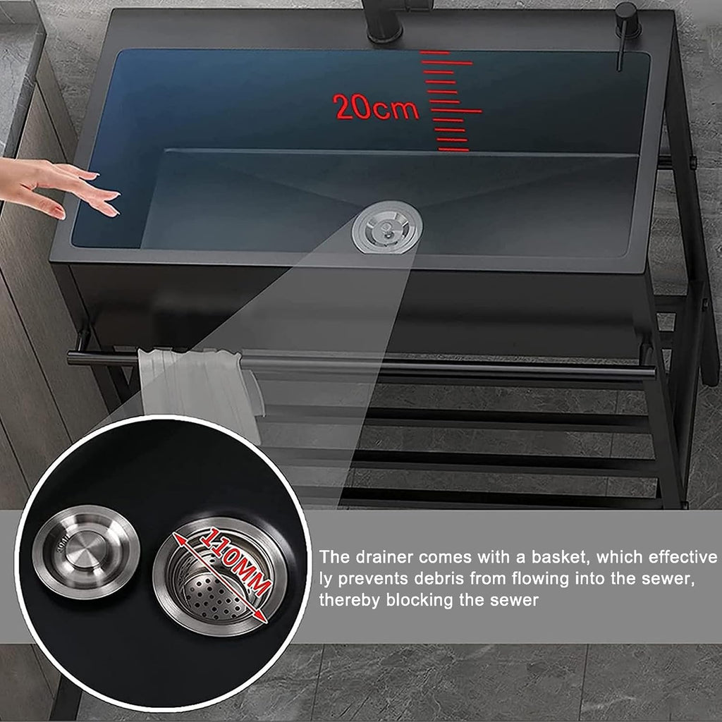 Commercial Stainless Steel Outdoor Sink,Utility Single Bowl Sinks Kitchen Sink, Heavy Duty Wash Station w/Faucet and Shelves for Garage,Restaurant,Kitchen,L(60 * 45 * 86cm/23.6 * 17.7 * 33.8in