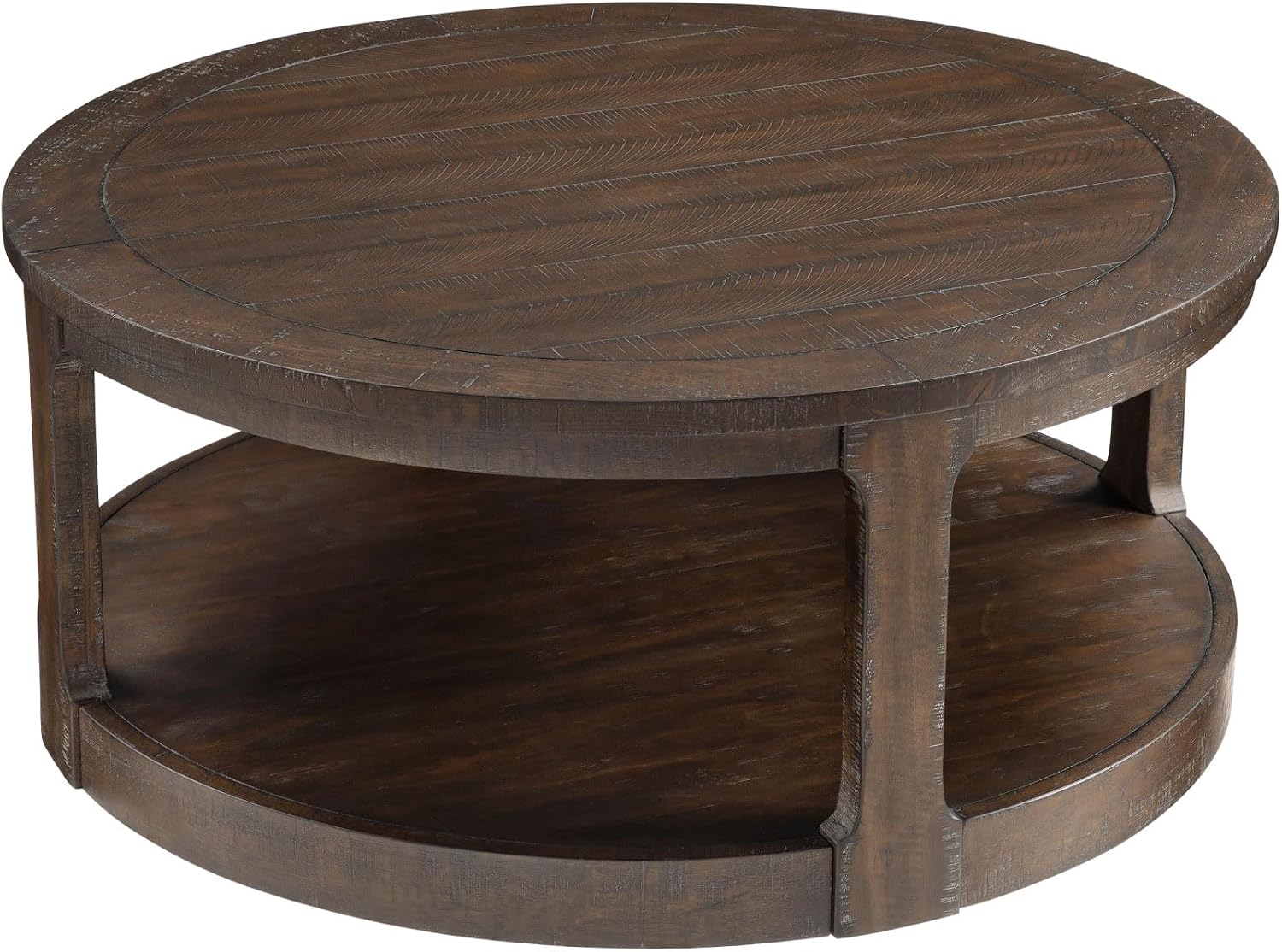 40' Round Coffee Table for Living Room, Circle Coffee Table with Storage Shelf, 2-Tier Wooden Center Tables, Mid Century Farmhouse End Table for Office Apartment Bedroom Home Furniture, Brown