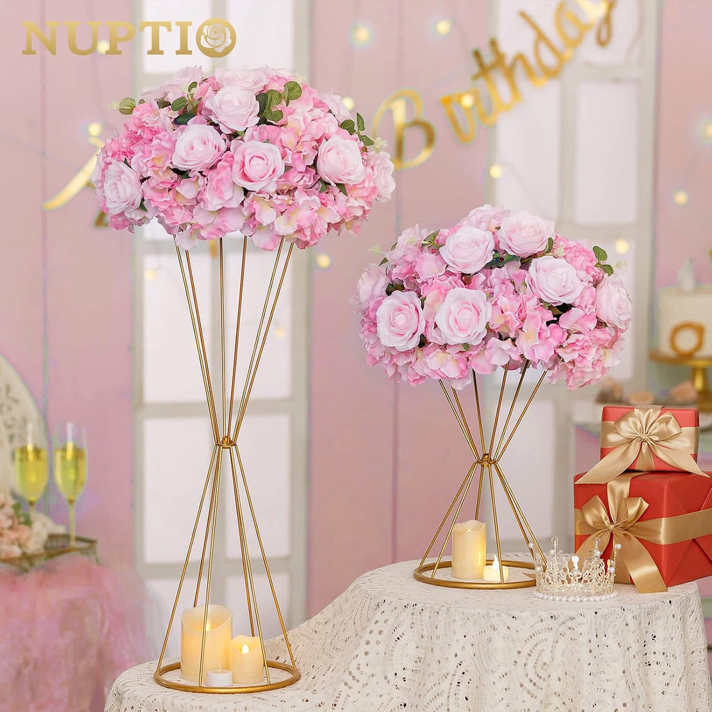 NUPTIO Flower Balls for Wedding Centerpieces - 10 Pcs 15.7 inch Diameter Fake Flower Ball Arrangement Bouquet Party Centerpieces for Tables - Pink Rose Bouquet Centerpiece Flowers for Wedding Table