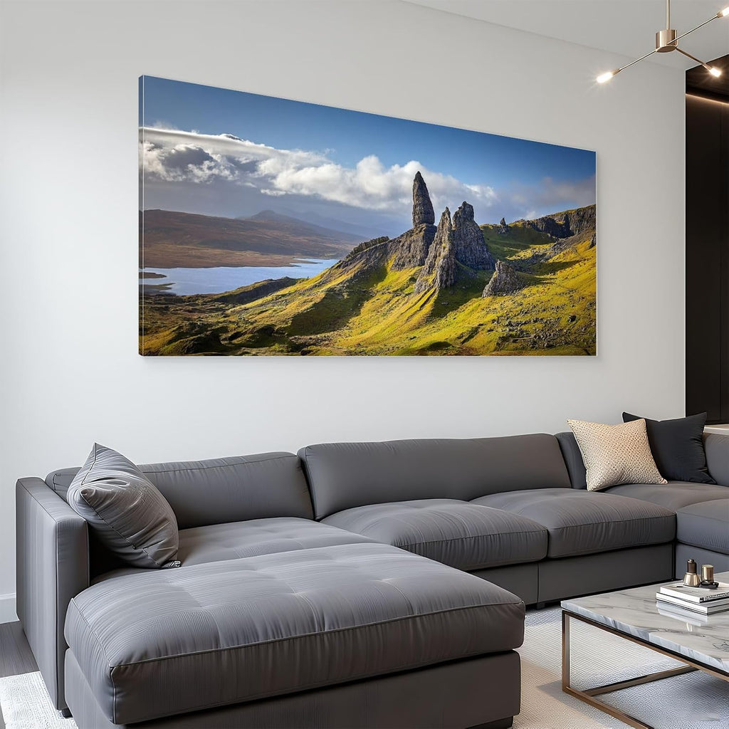 Large Canvas Wall Art 30x60in View Old Man Storr Isle Skye Scotland Mountain Nature Painting for Living Room Bedroom Dining Room Wall Decor Home Decorations Aesthetic Artwork Ready To Hang