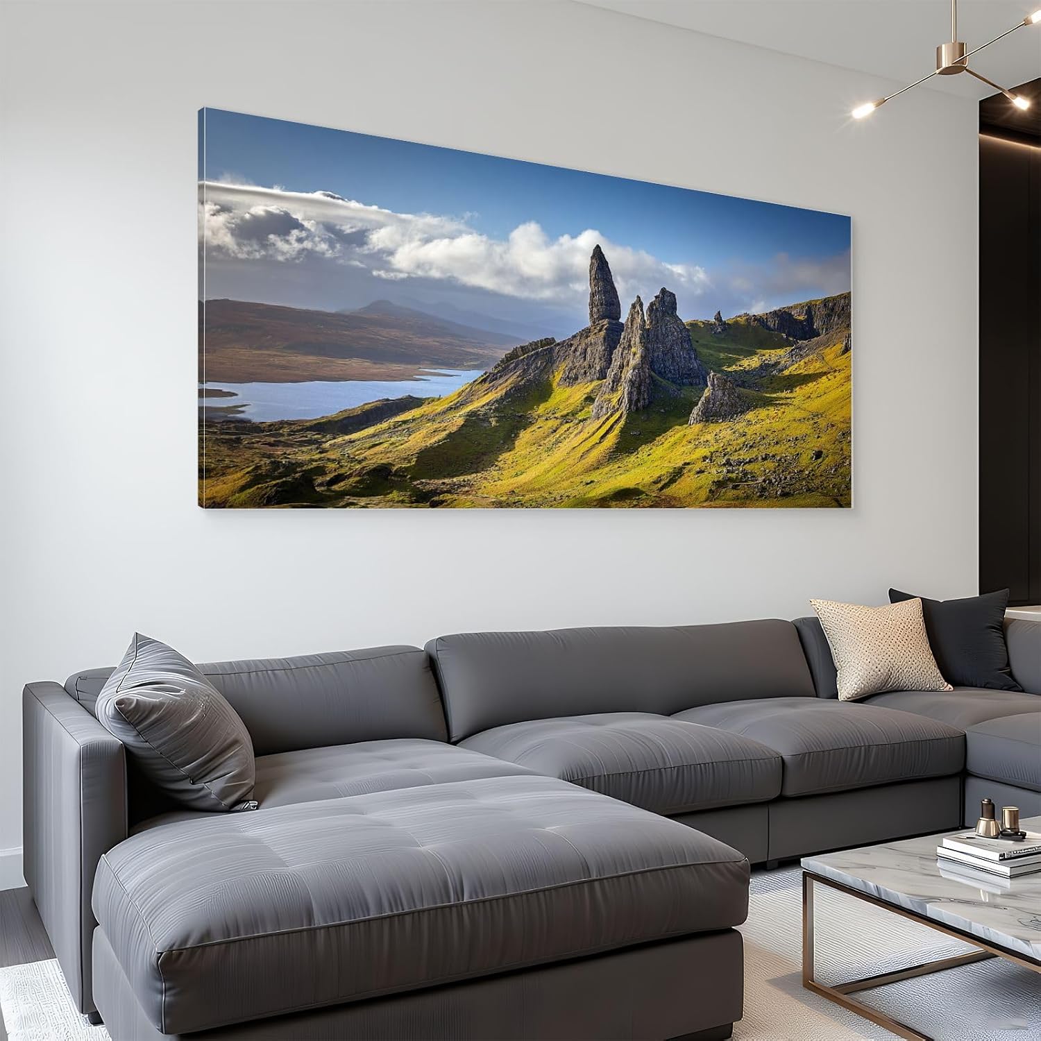 Large Canvas Wall Art 30x60in View Old Man Storr Isle Skye Scotland Mountain Nature Painting for Living Room Bedroom Dining Room Wall Decor Home Decorations Aesthetic Artwork Ready To Hang