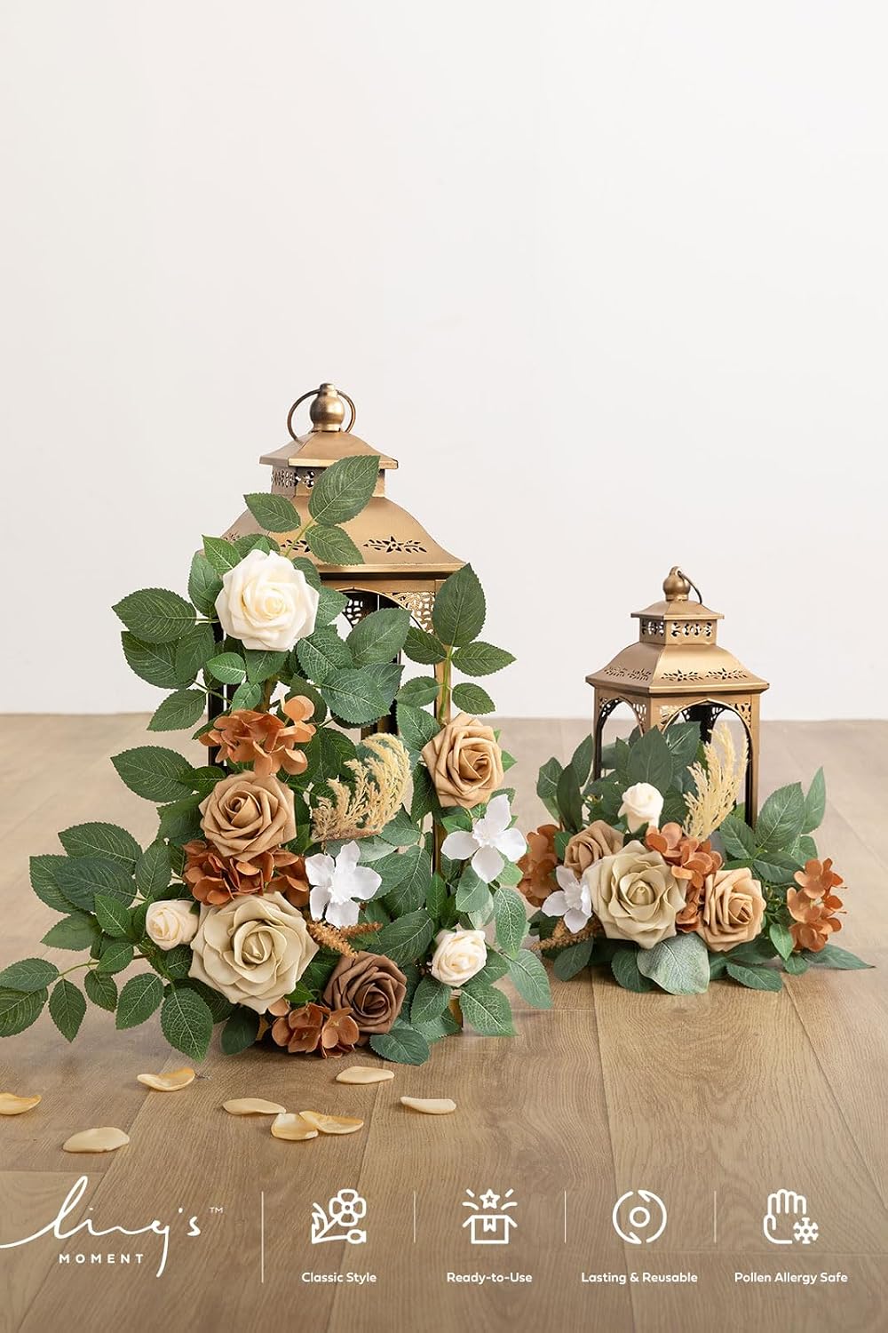Ling's moment 6Pack 2ft Artificial Flowers Garland Beige Brown Lantern Flower Wedding Arch Floral Aisle Centerpieces Decor for Chair Signs Table Wall Window Cake Decoration（not Including Lanterns）