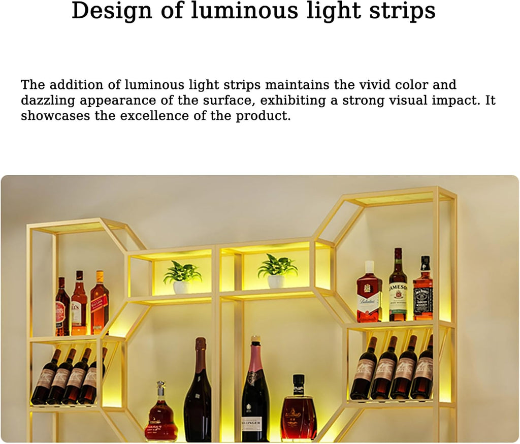 Wine Rack Bar Shelves Wall Mounted with Hanging Wine Glass Rack with Light Strip Whiskey Shelf Corner Bar Kitchen Storage Shelves Mini Bar Liquor Cabinet Bar Bottle Display Shelf for Liquor
