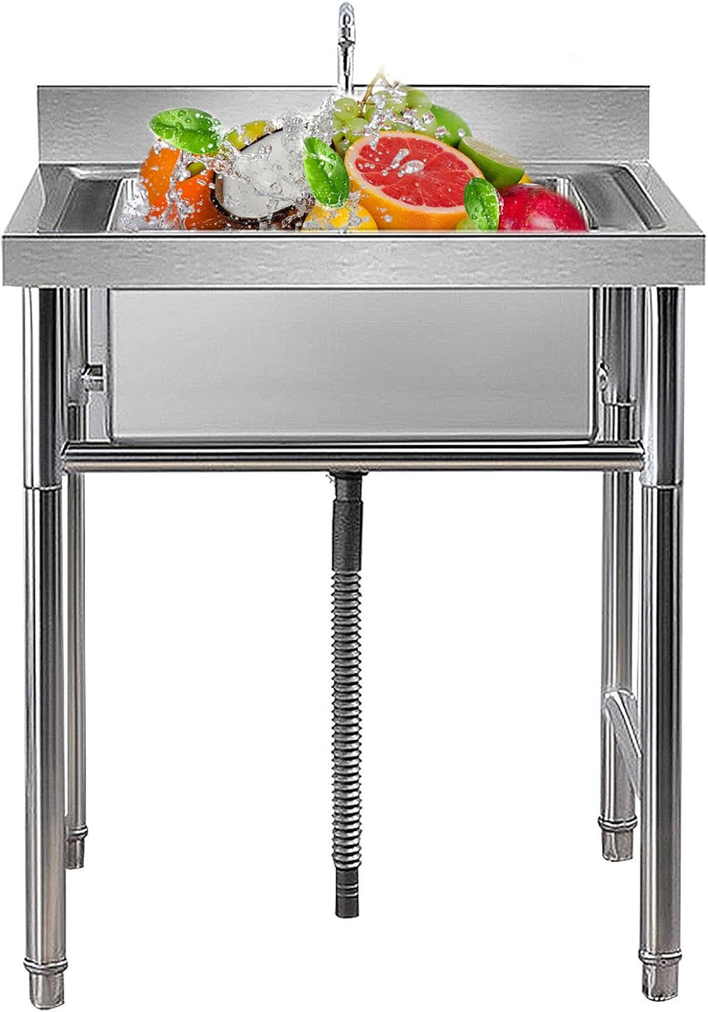 Stainless Steel Prep Utility Sink | Free Standing Sink | 1 Compartment Commercial Kitchen Sink | Single Bowl Sink | Restaurant, Bar, Laundry, Garage, Indoor Outdoor