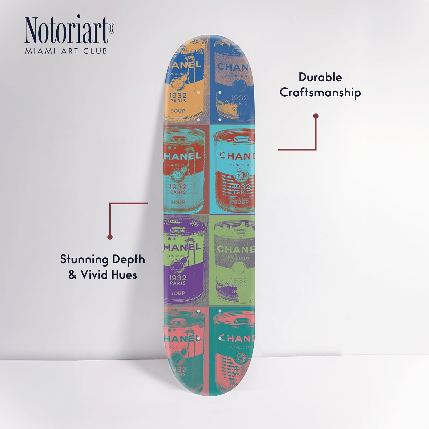 Trendy Pop Acrylic Wall Art Die-Cut Easy-to-Hang, 1 Panel 8' x 32', Glam Soup Pop Art Skateboard
