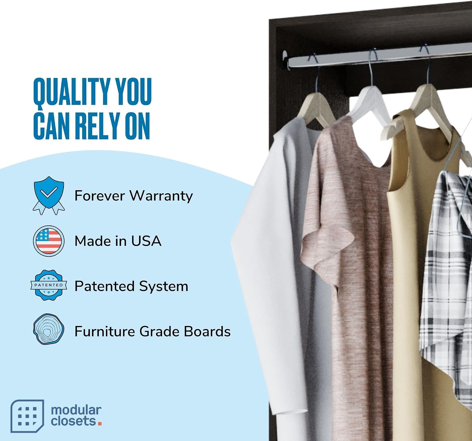 Modular Closets Vista Collection Double Hanging Wood Closet Organizer Unit (Grey, 21' Wide)