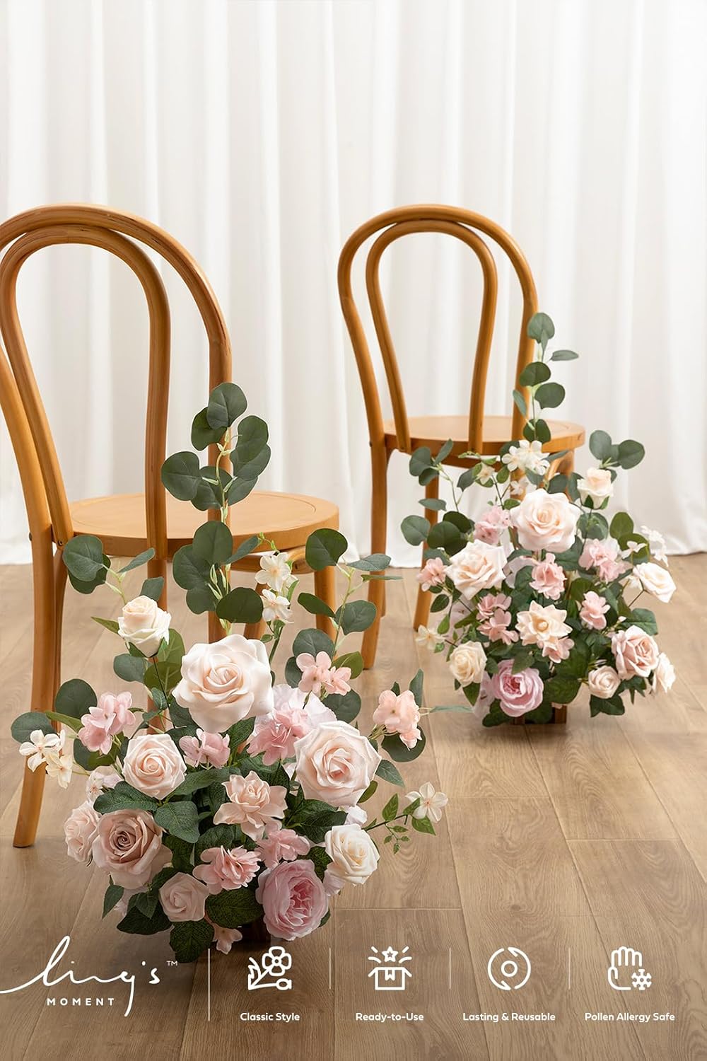Ling's moment 17.5' Tall Standing Artificial Flowers Arrangements 4 pcs Wedding Aisle Runner Chair Decorations Blush & Pink Centerpieces for Ceremony Reception Rose Floral Party Outdoor