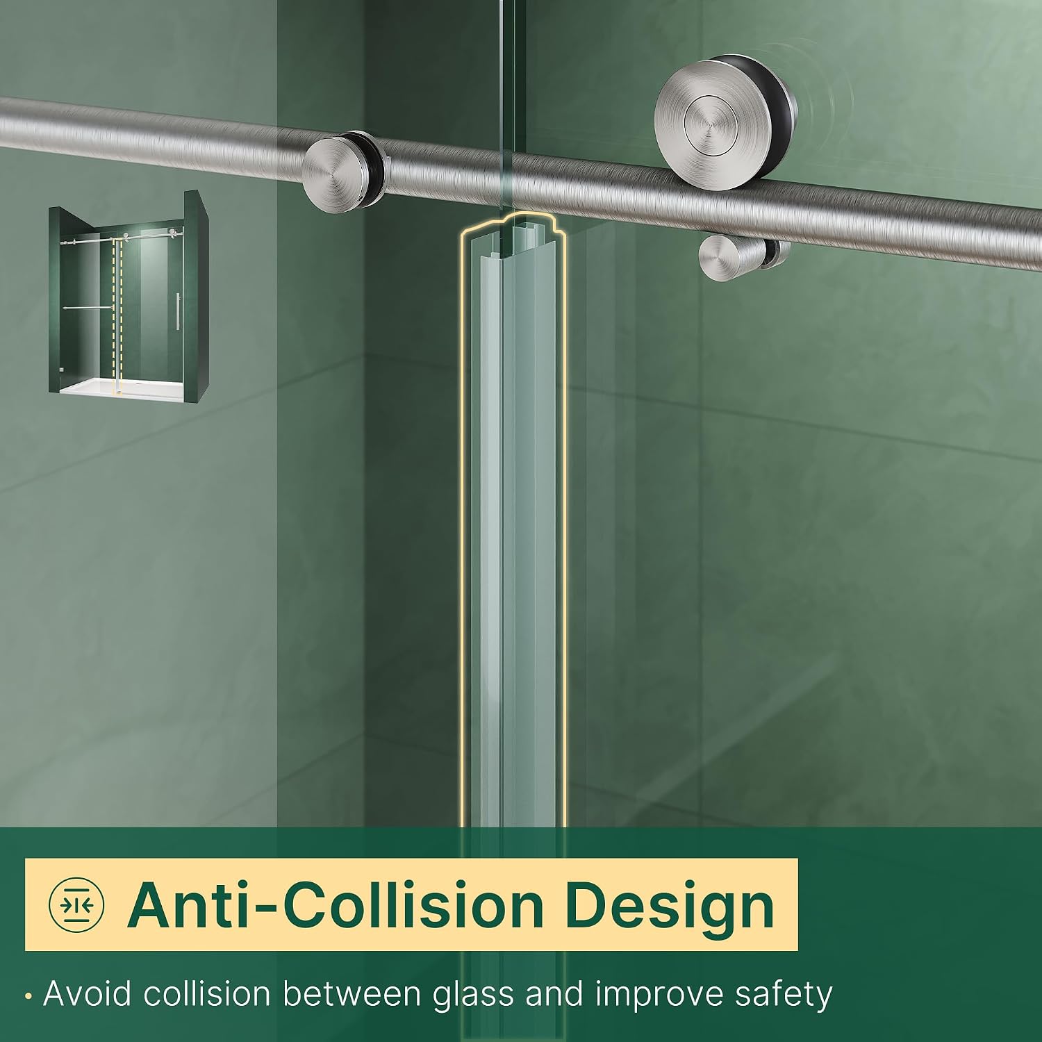 ELEGANT Frameless Sliding Shower Door 48' W x 76' H, Adjustable 44-48' Width, 5/16' (8mm) Tempered Glass, Stainless Steel Towel Bar, Brushed Nickel Finish