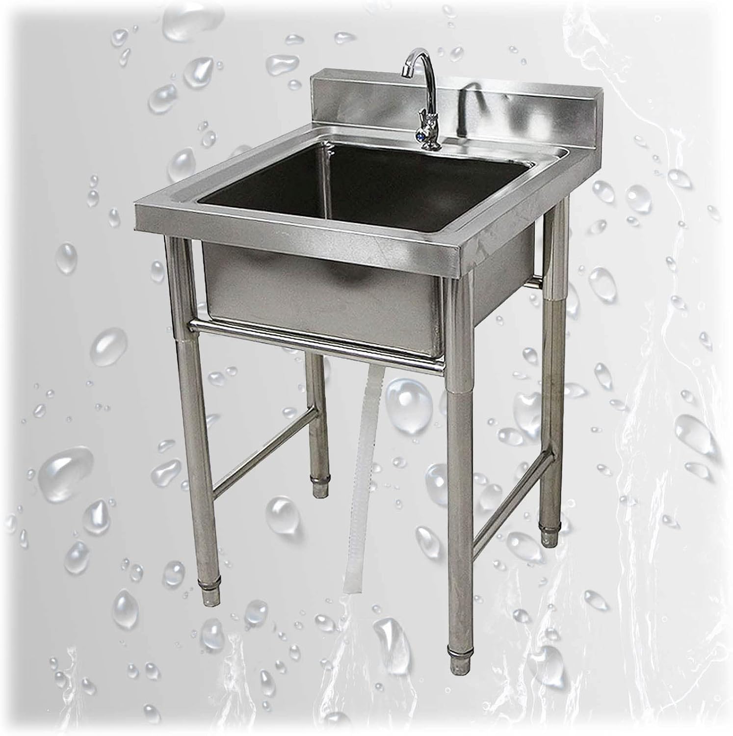 Kitchen Stainless Steel Sink Stand Alone Sink Outdoor Washing Table and Sink Commercial Sink Single Bowl Sink for Dinning Room