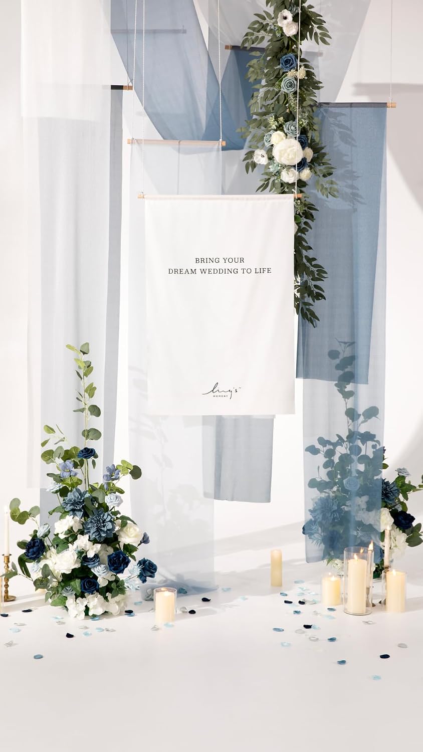 Ling's moment 41' Tall Free Standing Artificial Flowers Arrangements 2 pcs Wedding Arch Altar Stage Decorations Dusty Blue Navy for Ceremony Reception Silk Rose Fake Floral Party Outdoor Beach Decor