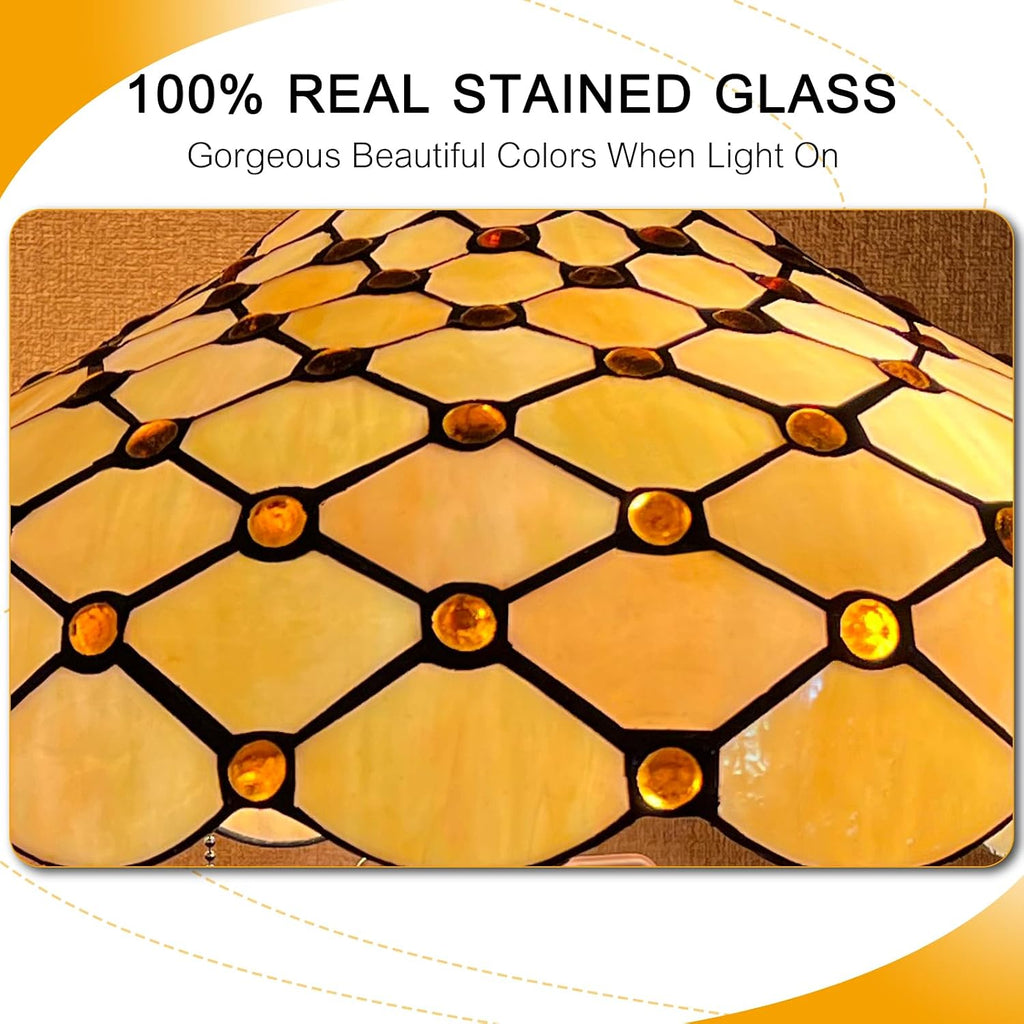 Capulina Tiffany Lamp Stained Glass Table Lamp with Nightlight 16X16X25 Inches Mother-Daughter Vase Amber Beads Tiffany Style Desk Lamp for Home Office Living Room Bedroom Study Room