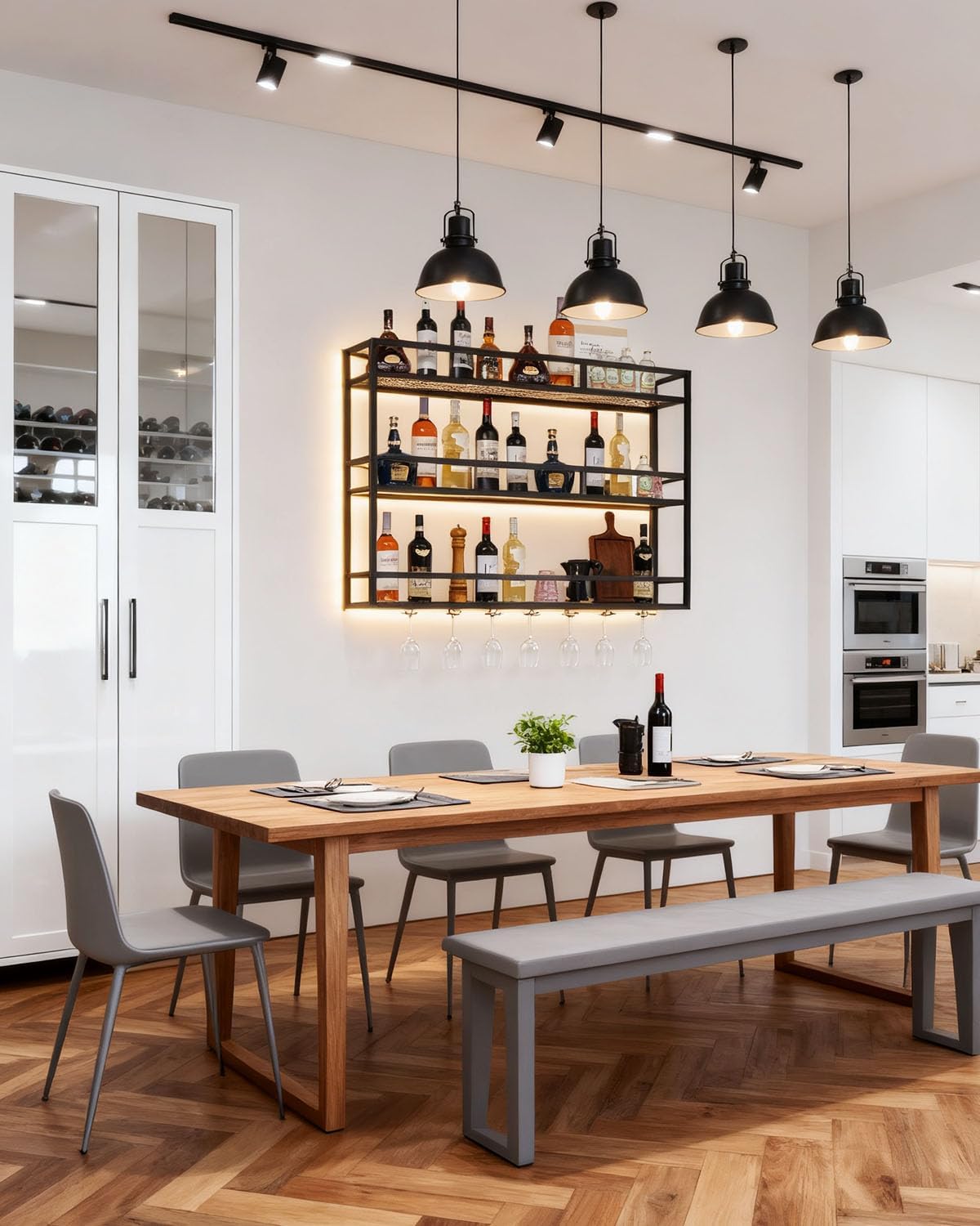 39' Wall Mounted Wine Rack with Bottle Glass Holder, 3-Tiers Metal Bar Shelves for Liquor Bottles with LED Light, Wall Wine Rack for Home, Restaurant, Commercial Bar, Kitchen Storage Display