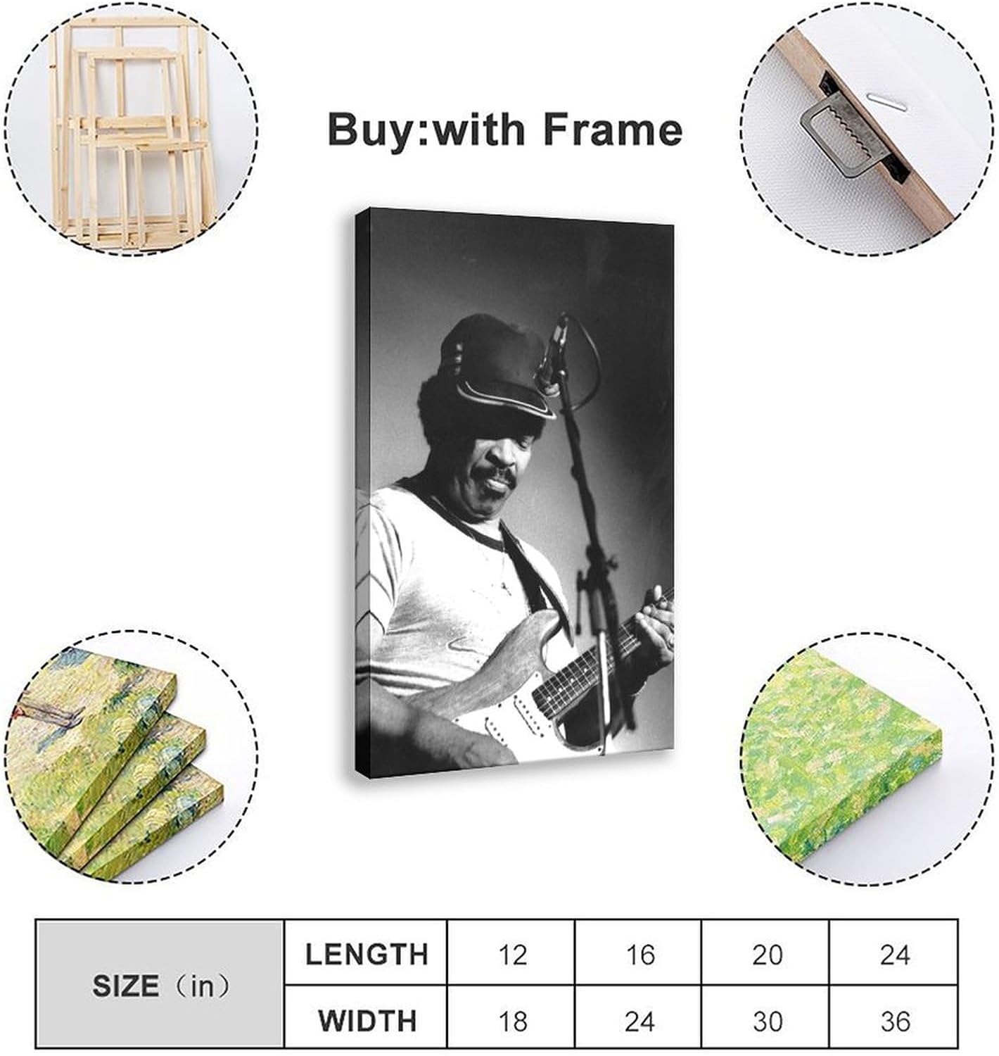 TONITOTA Blues Guitar Matt-Murphy Rock Scene Canvas Wall Art | Retro Historical Black And White Photos | Home | School | Office Decor Poster | Frame 24x36inch