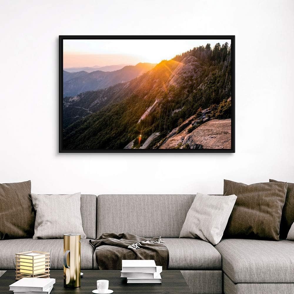 Sunset at Moro Rock Trail, Sequoia Black Float Frame Canvas Art, California Artwork