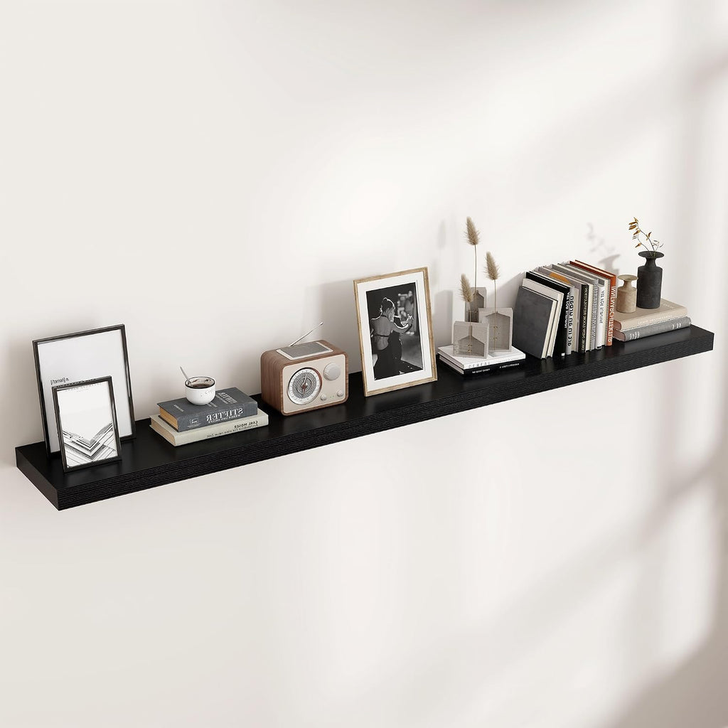 Venusmiles Floating Shelves for Wall, Engineered Wood Wall Shelves with Invisible Brackets for Living Room Bedroom Bathroom Office Kitchen Decor and Storage (Black, 72' W x 9' D x 1.5' H) Set of 1