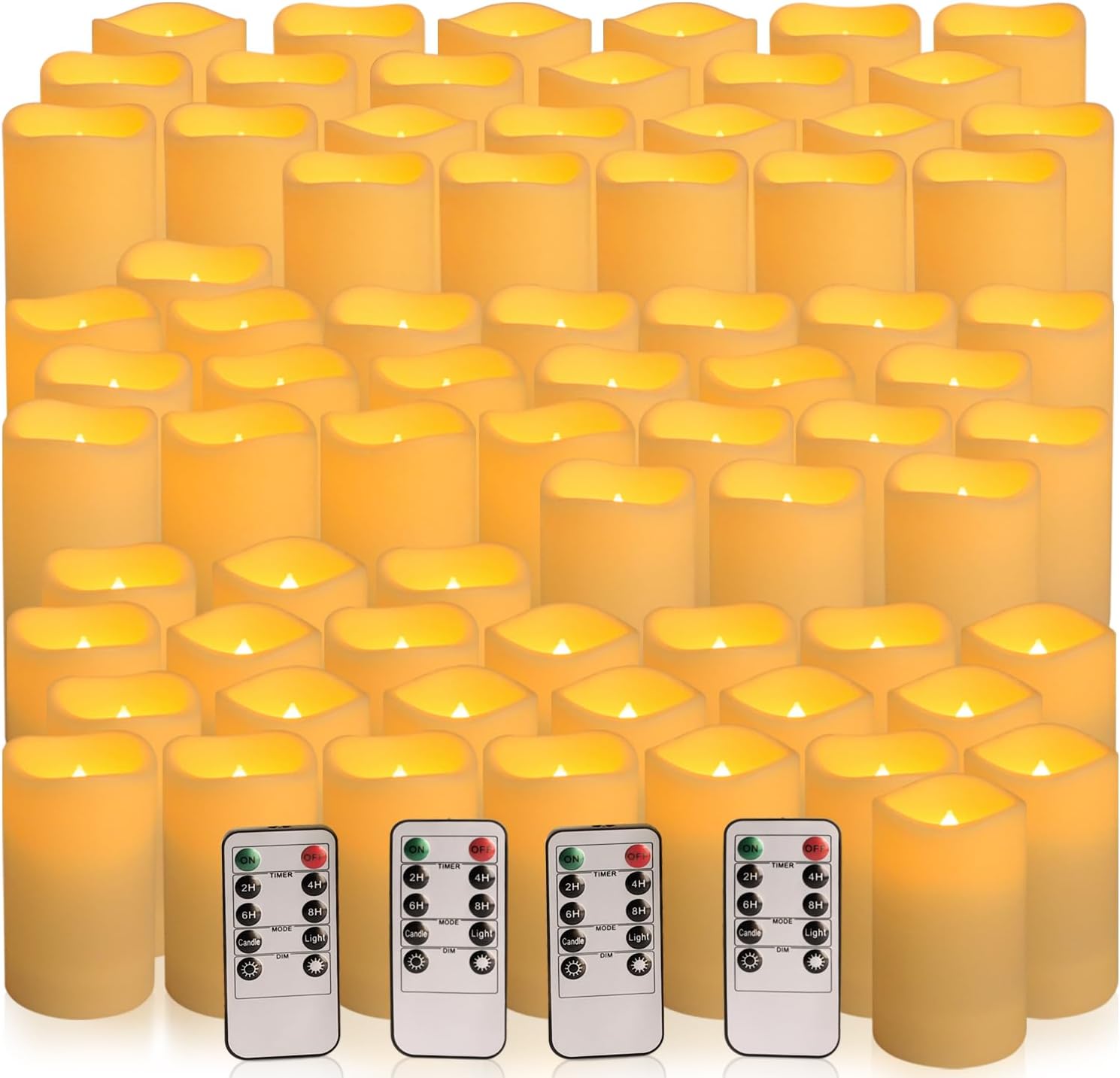 72-Pack Realistic Flameless LED Candle, Battery Operated with Remote Control, 3D Flame Pillar Timer Funtion Melted Top Safe,Perfect for Indoor/Outdoor Decor,Wedding,BBQ and Gift.