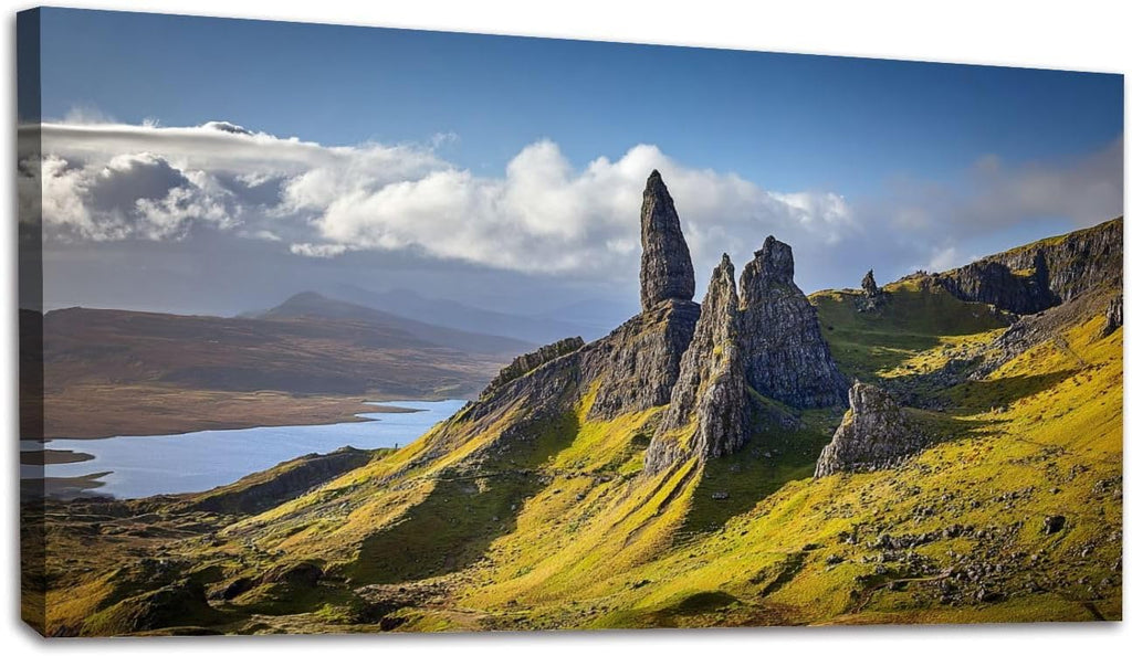 Large Canvas Wall Art 30x60in View Old Man Storr Isle Skye Scotland Mountain Nature Painting for Living Room Bedroom Dining Room Wall Decor Home Decorations Aesthetic Artwork Ready To Hang