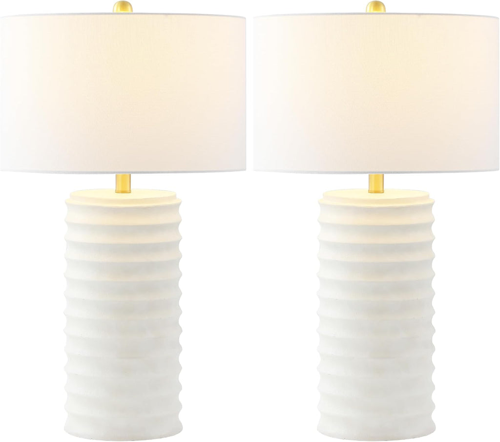 SAFAVIEH Lighting Collection – Melina Bone & White Washed Distressed 29-Inch Table Lamps, Set of 2, Rustic Farmhouse Design with LED Bulbs Included (TBL4121B-SET2)