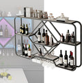 Wine Rack Floating Bar Shelves Wall Mounted Liquor Shelf with LED Light Liquor Bottle Display Shelf with Wine Glass Rack for Home Bar Living Room Restaurant Cafe Kitchen (Black, 120cm)