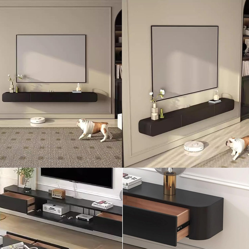 Floating TV Stand Large Floating TV Shelves Wall Mounted Multi Storage Compartment TV Media Console Floating TV Cabinet Bench Under TV Large Storage TV Lowboard (Black, 55.1 * 7.9 * 9.4 in)