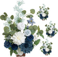 Ling's moment 17.5' Tall Standing Artificial Flowers Arrangements 4 pcs Wedding Aisle Runner Chair Decorations Dusty Blue Navy Centerpieces for Ceremony Reception Rose Floral Party Outdoor