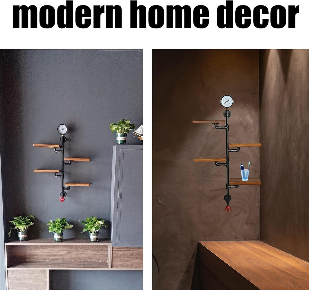 Black, Industrial Pipe Shelf Bracket, 4 Tiers Retro Wall Mounted Floating Shelf, Corner Floating Shelves Wall Mounted, Retro Rustic Industrial Shelf for Bar Kitchen Living Room