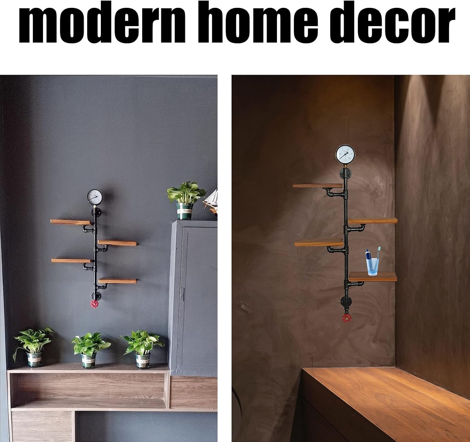 Black, Industrial Pipe Shelf Bracket, 4 Tiers Retro Wall Mounted Floating Shelf, Corner Floating Shelves Wall Mounted, Retro Rustic Industrial Shelf for Bar Kitchen Living Room