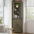 4 EVER WINNER Farmhouse Corner Cabinet, 68' Tall Corner Cabinet with 5-Tier Adjustable Shelves and Barn Doors for Small Spaces, Living Room, Dining Room, Hallway, Bathroom, Kitchen, Grey