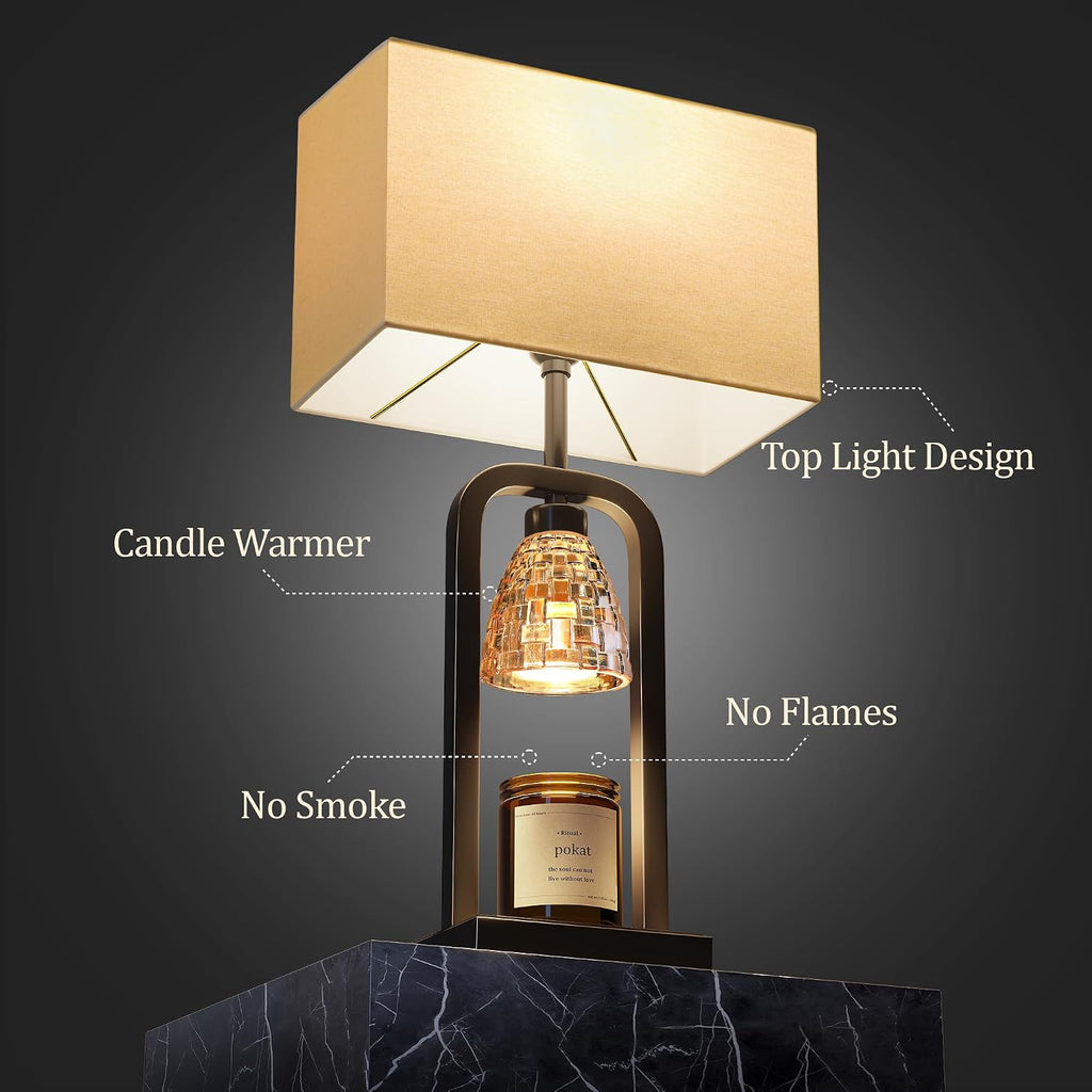 PoKat Bedside Table Lamps with Candle Warmer & Timer for Bedroom, Farmhouse Lamps Set of 2 for Night Stands, 21.5'' Bedroom Lamps Decor for Living Room, Side Table, Hallway, Bulbs Included, Black